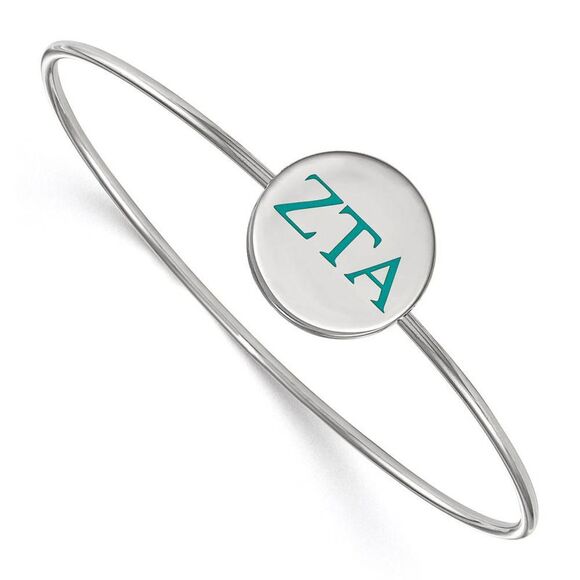 Sterling Silver Zeta Tau Alpha Enamel Teal Greek Letter Bangle - 7 in. - Picture 1 of 4